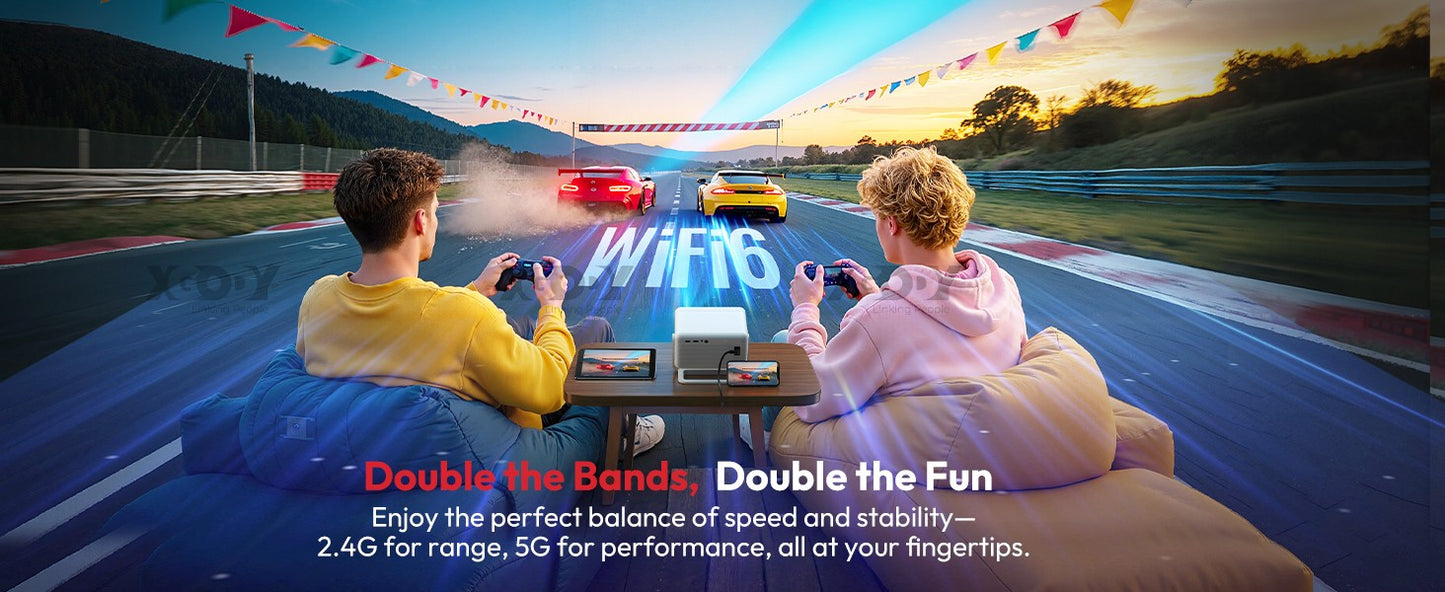 Projetor XGODY N6 Pro Netflix Oficialmente 4K Controle de Voz Smart Android TV Whale OS 32GB ROM para Filmes ao Ar Livre e Home Theater