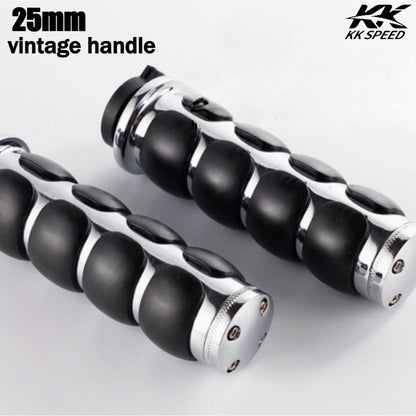 Manoplas Retro para Guidão de Motocicleta 25 MM de Alumínio e Borracha para Harley Touring Softail Fat Boy Sportster XL 883 1200 Dyna