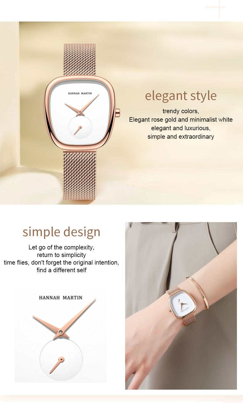 HANNAH MARTIN Brand Original Luxury Women Watch Rose Gold Fashion Stainless Steel Quartz Movement Waterproof Women Dress Watches