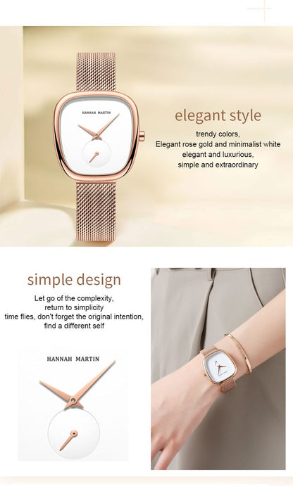 HANNAH MARTIN Brand Original Luxury Women Watch Rose Gold Fashion Stainless Steel Quartz Movement Waterproof Women Dress Watches