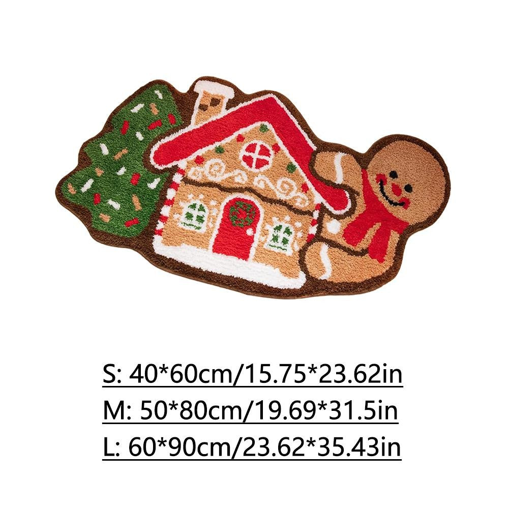 Gingerbread Kitchen Rugs Christmas Doormat Floor Mat With Gingerbread Man Non-Slip Bath Mats Doormats For Indoor Bedroom