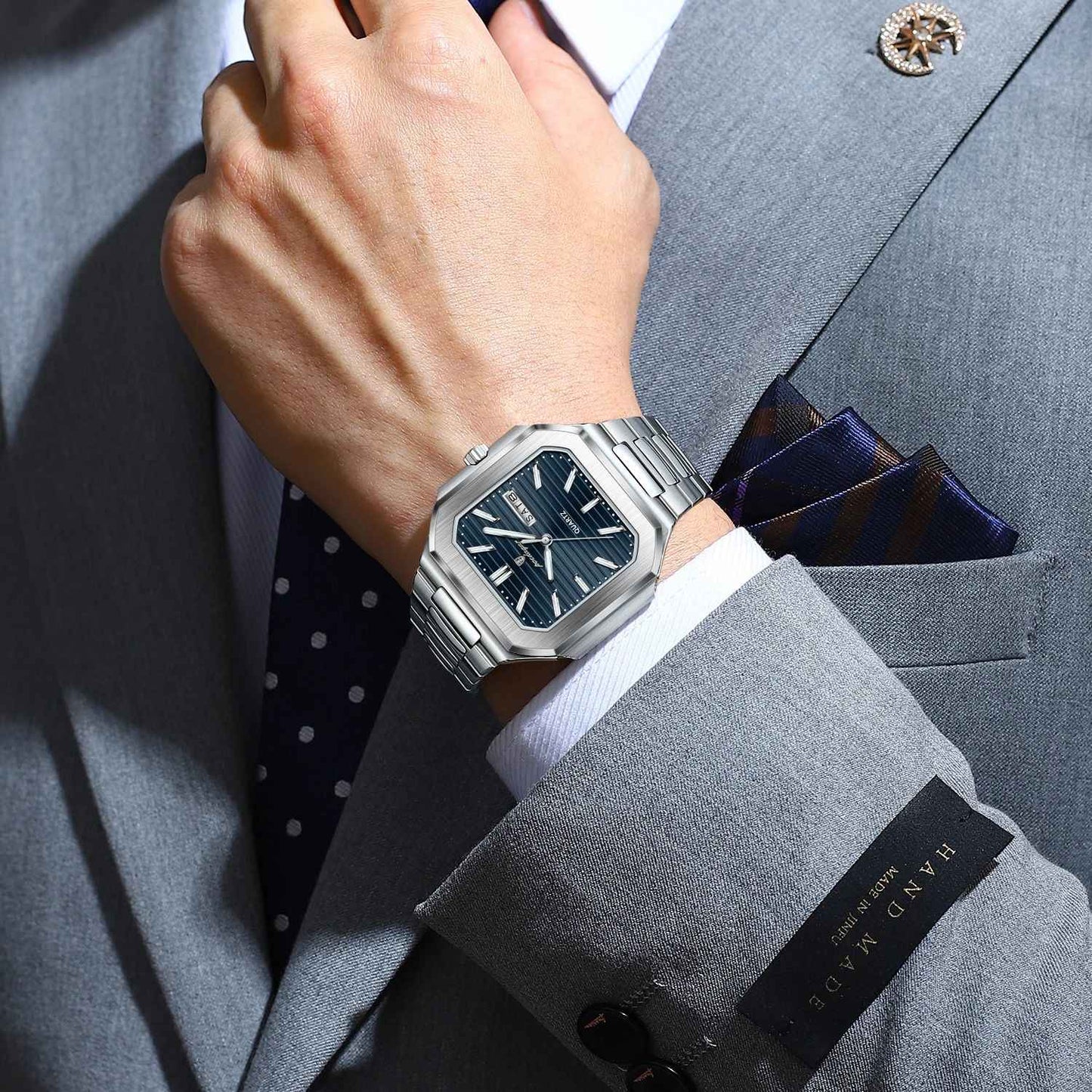 POEDAGAR Square Fashion Man Wristwatch Waterproof Luminous Date Week Quartz Men's Watches Stainless Steel Luxury Men Watch Reloj