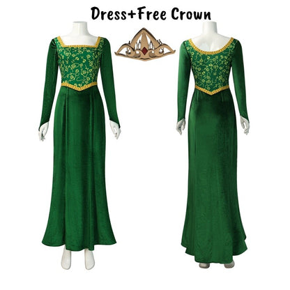 Anime Princess Green Dress Fiona Dress Shrek Cosplay Costume Halloween Fancy Fantasy Party Suit Roleplay for Adult Woman