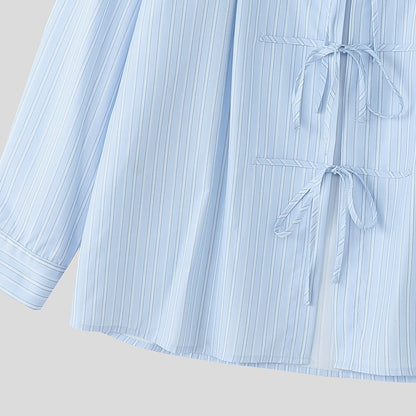 INCERUN Men Striped Shirt Lapel Long Sleeve Lace Up Hollow Out Men Clothing Oversize Korean Style Streetwear Casual Shirts Men