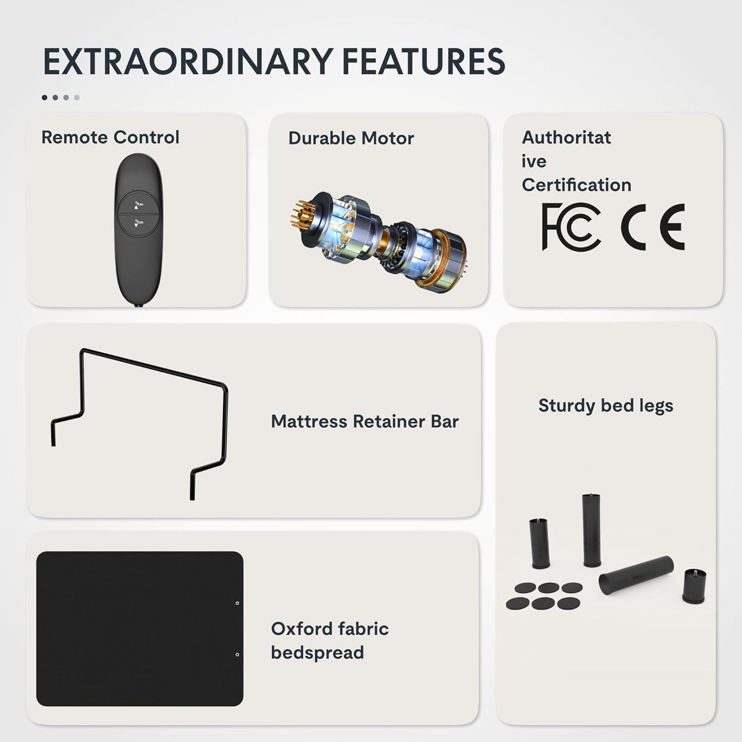 Base de Estrutura Ajustável para Cama Twin XL, Design Segmentado, Fácil Montagem, Cobertura de Tecido Oxford, Controle Remoto com Fio, Durabilidade Ultrassilenciosa