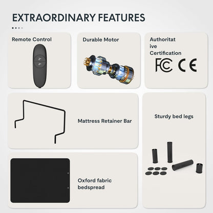 Base de Estrutura Ajustável para Cama Twin XL, Design Segmentado, Fácil Montagem, Cobertura de Tecido Oxford, Controle Remoto com Fio, Durabilidade Ultrassilenciosa