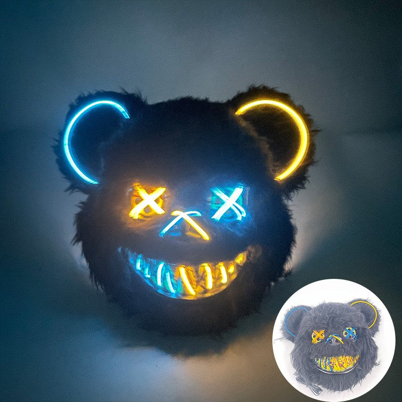 LED Bloody Rabbit Mask Glowing Killer Black Bear Mask Halloween Dance Party Cosplay Costume Props Assassinated Plush Rabbit Mask