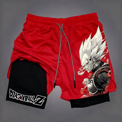 Shorts Masculino Dragon Ball Camada Dupla Son Goku Verão Anime Japonês Falso Duas Peças Esportivo Fitness Secagem Rápida