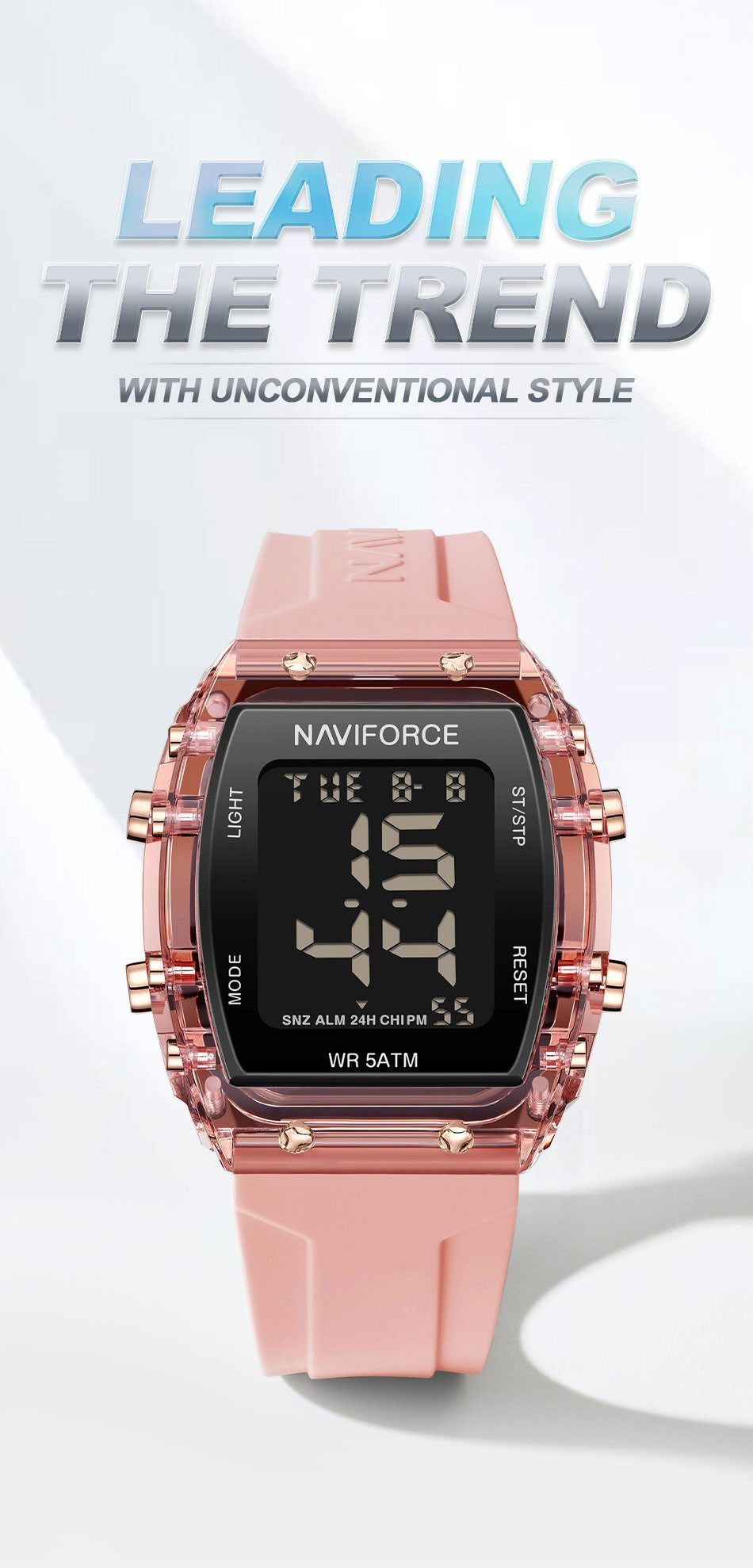 NAVIFORCE Watches for Woman LCD Digital Movement Female Clock Fashion 50m Waterproof Silicone Band Sport Electronic Wristwatches