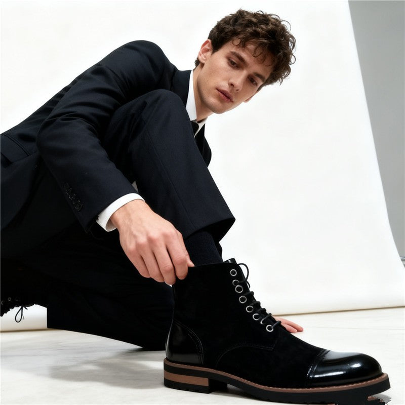 Men's Leather Lace - up Ankle Boots Retro Color - Block Formal Casual Boots Comfortable Non - slip Dress Boots For Daily Wear