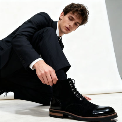 Men's Leather Lace - up Ankle Boots Retro Color - Block Formal Casual Boots Comfortable Non - slip Dress Boots For Daily Wear