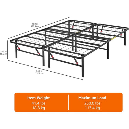 Folding Metal Bed Frame with Storage, Sturdy Steel, No Box Spring Needed, 14 Inches High, Easy Assembly