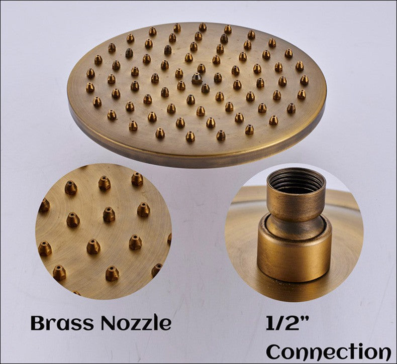 rozin Antique Brass Shower Faucet Set Bathroom Shower Column with Shelf Rainfall Hot Cold Water Mixer Tap Handhold Shower Faucet