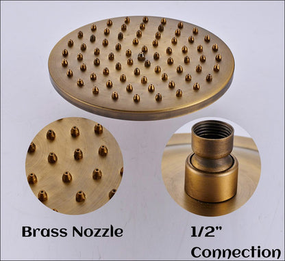 rozin Antique Brass Shower Faucet Set Bathroom Shower Column with Shelf Rainfall Hot Cold Water Mixer Tap Handhold Shower Faucet