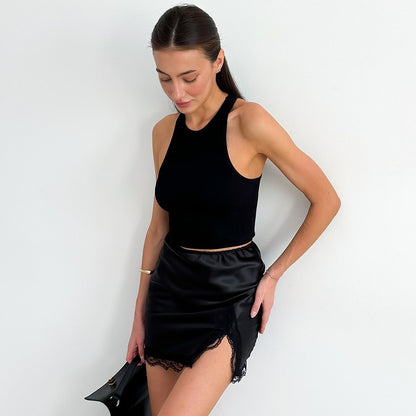 Linad Elegant Satin Embroidery Pencil Skirts Summer Sexy High Waist Split Mini S