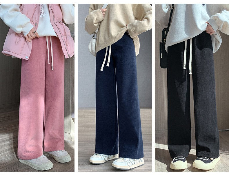Women Wide Leg Corduroy Pants Autumn Winter Women Basic Elastic Waist Stright Long Pants Casual Female Long Pants Trousers