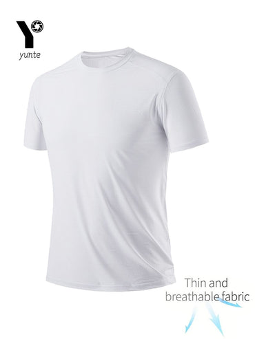 Round Neck T-Shirt 1 Piece White Ultra-Light Men's Quick Drying Breathable Sweat-Absorbent Shirt Suitable for Fitness Gym and Ru