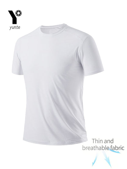 Round Neck T-Shirt 1 Piece White Ultra-Light Men's Quick Drying Breathable Sweat-Absorbent Shirt Suitable for Fitness Gym and Ru