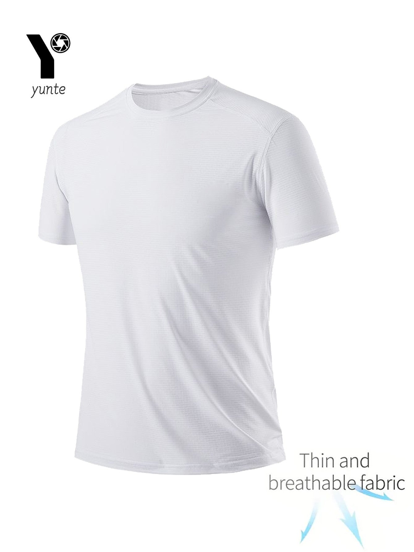 Round Neck T-Shirt 1 Piece White Ultra-Light Men's Quick Drying Breathable Sweat-Absorbent Shirt Suitable for Fitness Gym and Ru