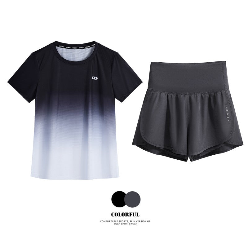 DRUR Women Running Set Quick Dry Loose Workout Outfit 2 Piece Tracksuit Summer Lightweight Gym Top Shorts Suit Badminton Apparel