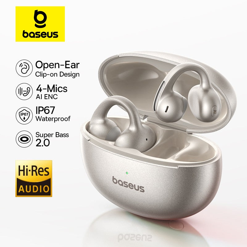 Fones de ouvido sem fio Baseus MC1 Pro Ear Clip Bluetooth 6.0 Hi-Res Ultra Open Earbuds Tipo brinco 4 microfones ENC fones de ouvido com clipe