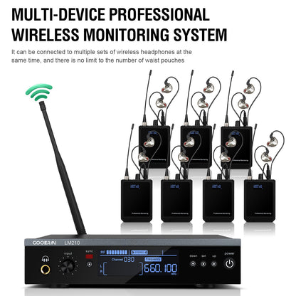 Sistema Sem Fio de Monitoramento Intra-Auricular UHF Gooermi LM210 Canal Estéreo Com Múltiplos Transmissores Para Pequenos Concertos e Home Theater