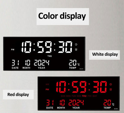 Digital Large Wall Clock Alarm Temperature Date Calendar Display 8 Sets of Alarm Clocks 14'' Electronic LED Clock Plug in Use