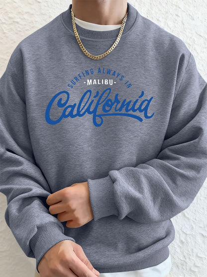 Surfing Always In California Prints Men Hoodies Autumn Fleece Warm Sweatshirt Casual Loose Crewneck Pullover Sports Male Clothes