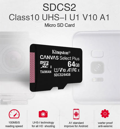 Cartão de Memória Kingston Até 200MB/S Micro SD TF 64GB 256GB 128GB 512GB 1TB Velocidade de Leitura Classe 10 U1 V30 A1 Flash para Eletrônicos