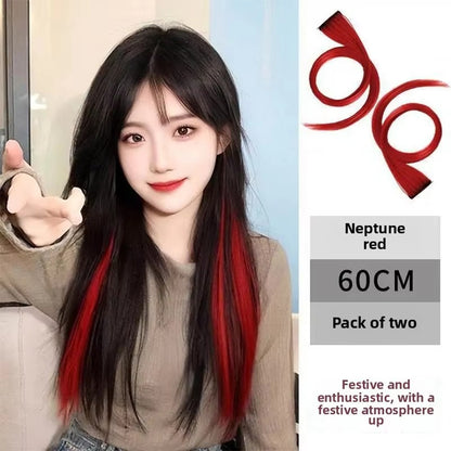 Tiras de coloração para mechas presas na orelha, extensões de cabelo coloridas de uma peça para cabelos longos femininos, adesivos invisíveis de peruca sintética