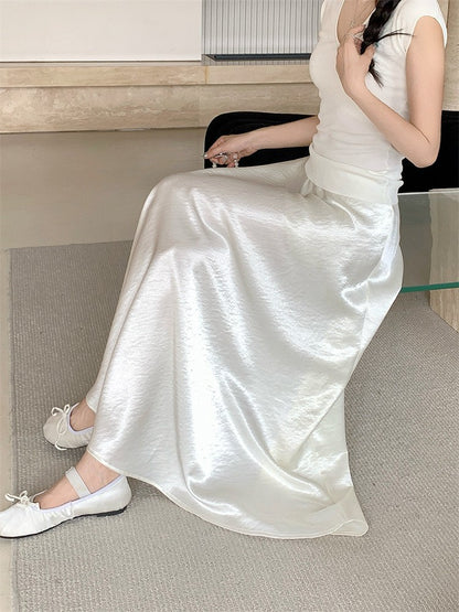 Plus Size Satin Half-Body Skirt Female 2026 Spring New Korean Fashion Temperament Elegant Solid Casual A-line Skirts