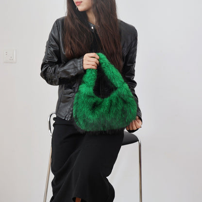Solid Color Plush Dumpling Bag Simple Style Niche Design Faux Fur Handbag Tote Small Women's Underarm Hobo Bag