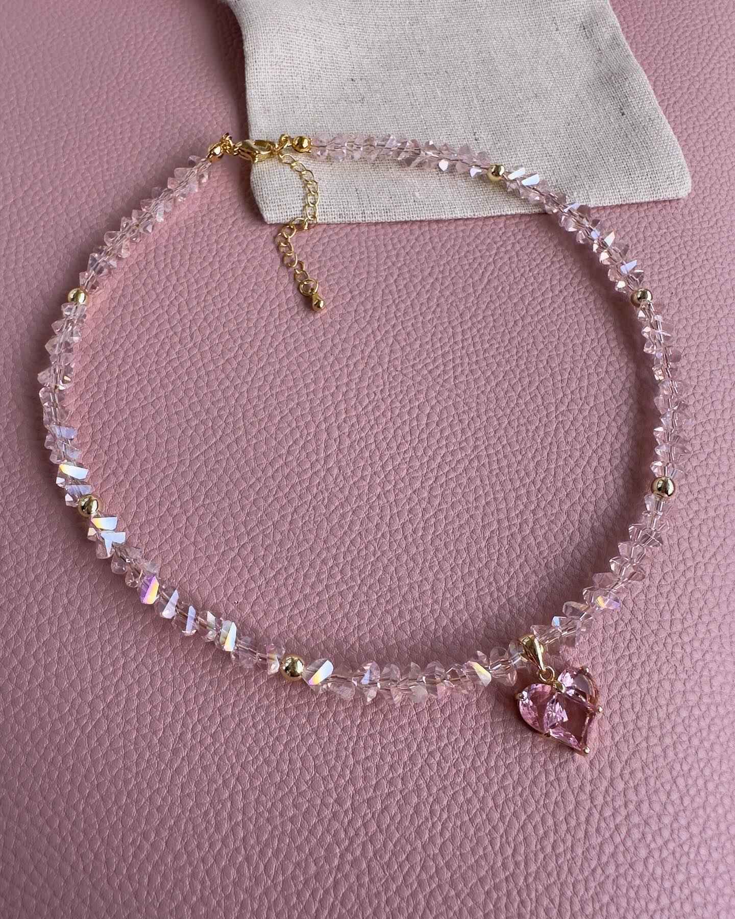 Colar Feminino Vintage de Moda Sexy com Pingente de Coração de Zircão Boho Geométrico Barroco com Corrente de Cristal Transparente