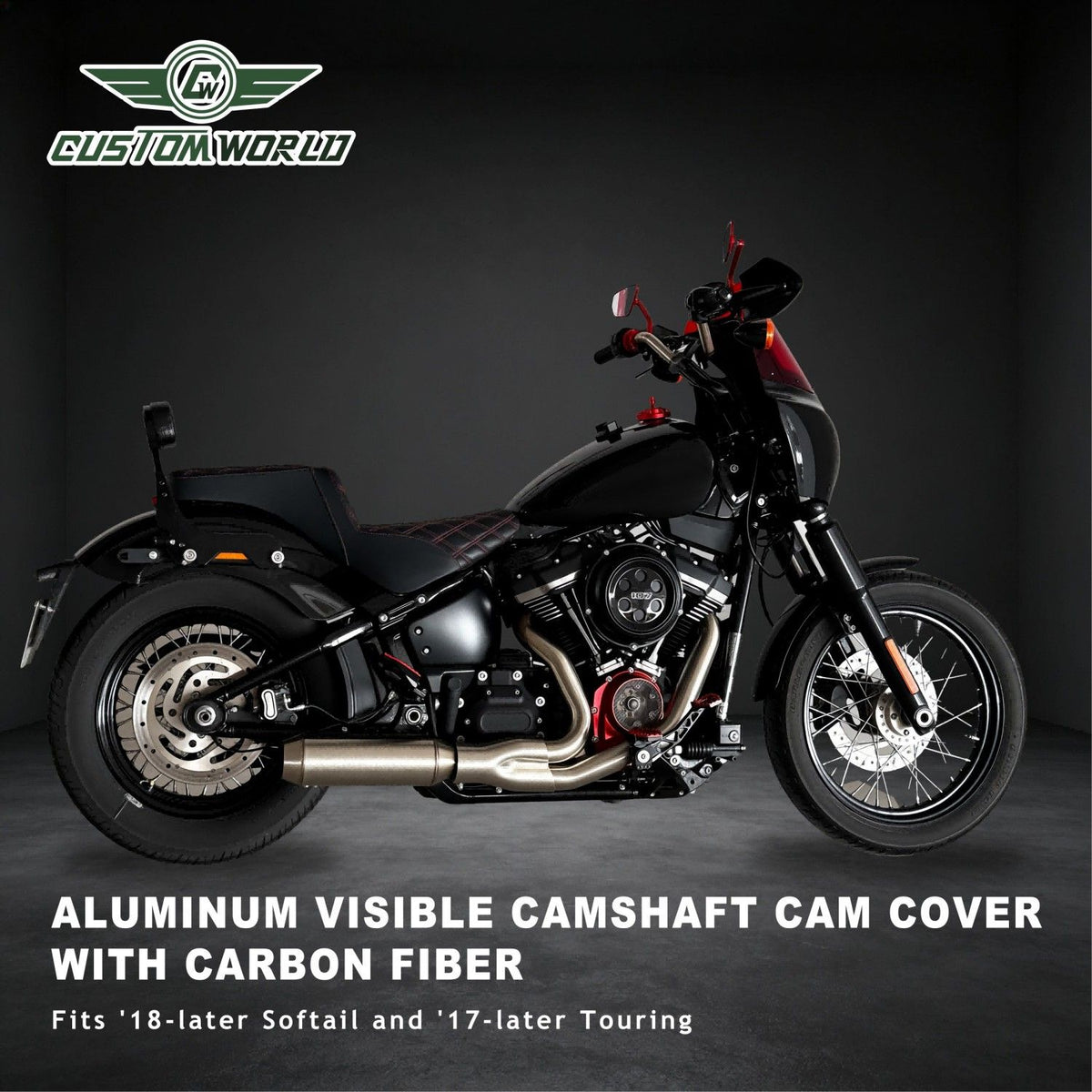 Aluminum Visible Camshaft Cam Cover Protector with Carbon Fiber for Harley Softail 2018-2024 and Touring 2017-later&Trike Models