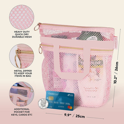 Portable shower handbag, transparent mesh makeup bag, storage bag, travel wash bag, mesh beach bag