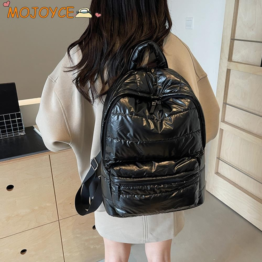 Mochila Escolar Acolchoada de Inverno para Estudantes com Grande Capacidade, Bolsa de Livros Casual de Cor Sólida com Alça Ajustável para Adolescentes