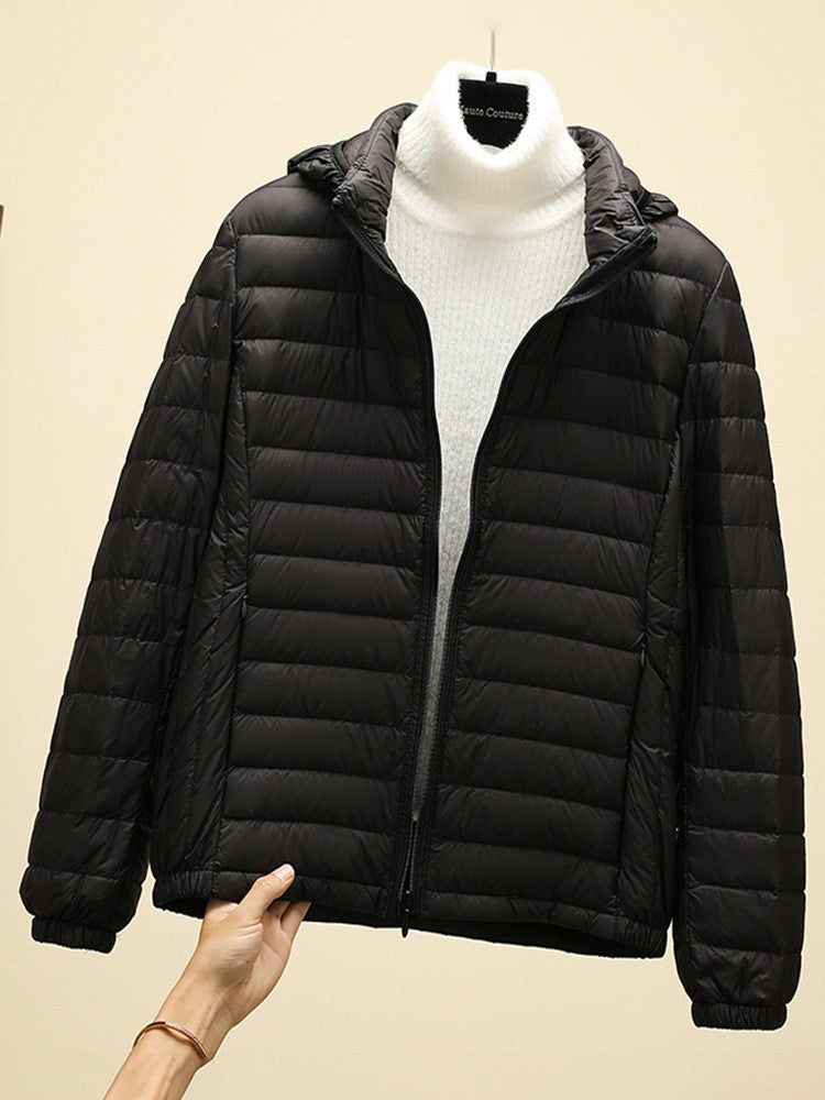 Schinteon Women Ultralight 90% White Duck Down Jacket with Removable Hood Autumn Winter Thin Outwear Portable Storage 2024 New