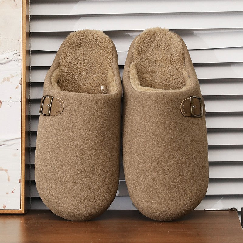 2025 New Unisex Winter Home Slippers Fashion Buckle Design Warm Fleece Lined Non - Slip Indoor Comfort Slippers New Arrival