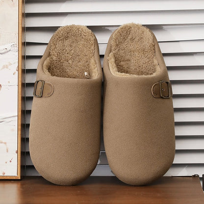 2025 New Unisex Winter Home Slippers Fashion Buckle Design Warm Fleece Lined Non - Slip Indoor Comfort Slippers New Arrival