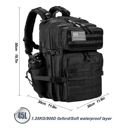 LHI Mochila Tática 45L/35L/25L para Homens e Mulheres, À Prova D'Água, Bolsa de Ginástica para Atletas, Mochila de Viagem para Caminhada ao Ar Livre com Porta-Garrafas