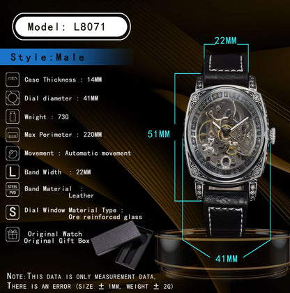 LONGLUX automatic watch retro style wholesale mechanical wristwatches skeleton carve waterproof leather no logo mens watch