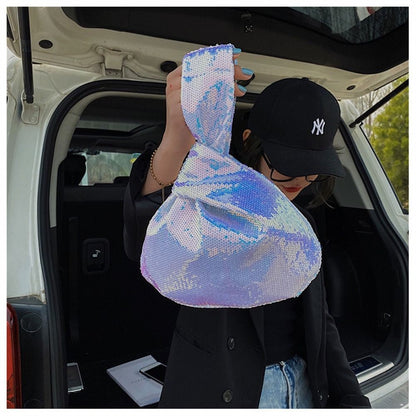 Ladies Trendy Fashion Reversible Sequin Evening Clutch Purse Women Girls Small Glitter Wrist Knot Bag