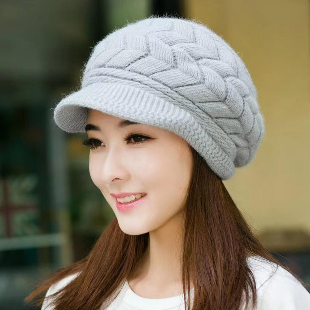 Women's Winter Solid Color Warm Knitting Loose Beret Leisure Ski Cap Korean Version Beret Plus Velvet Thick Knitting Ear Cap