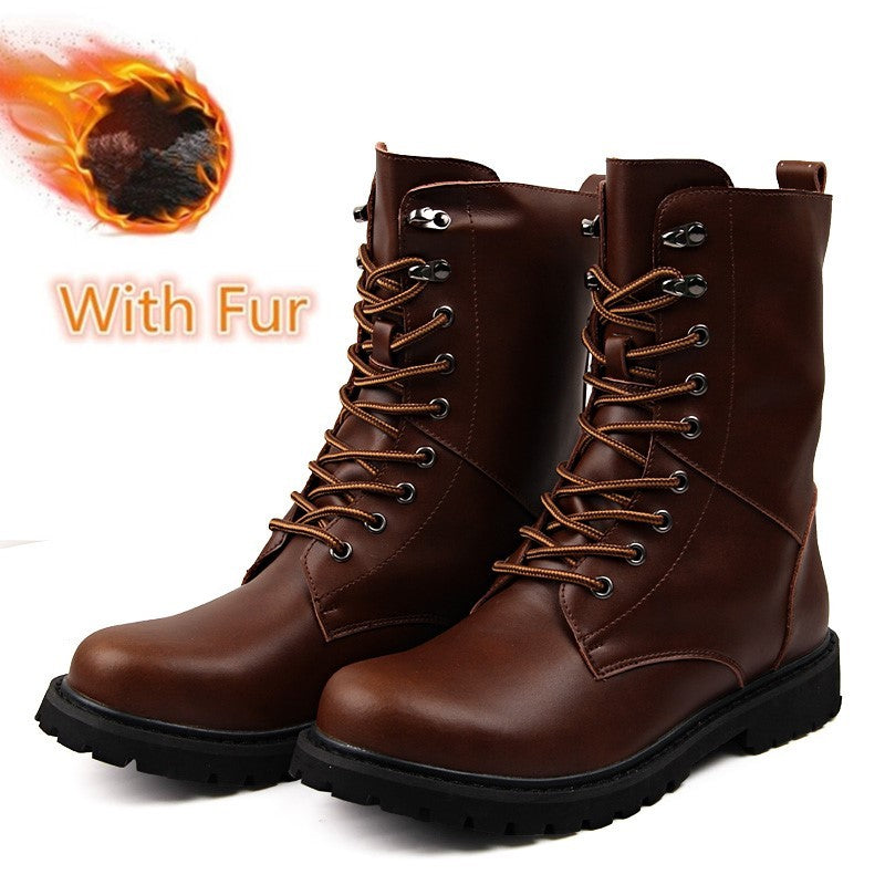 Botas Táticas Militares Masculinas Botas de Tornozelo de Deserto de Cano Alto Quentes e Antiderrapantes com Cadarço para Outono Inverno Masculino de Tamanho Grande