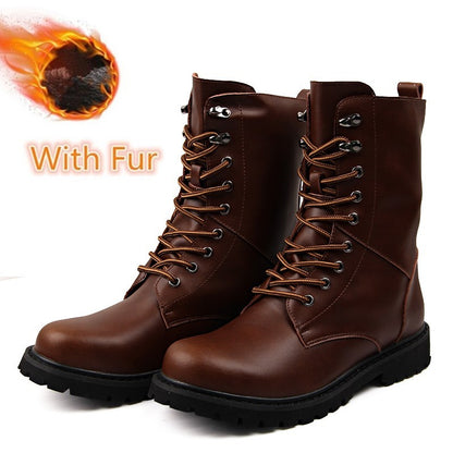 Botas Táticas Militares Masculinas Botas de Tornozelo de Deserto de Cano Alto Quentes e Antiderrapantes com Cadarço para Outono Inverno Masculino de Tamanho Grande