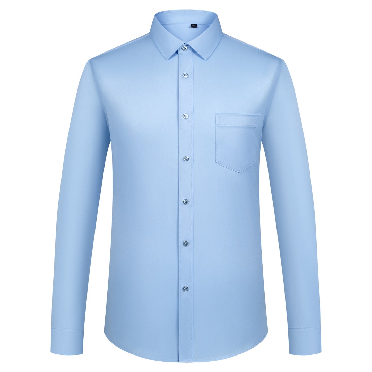 Men's Sleek Stretch Long Sleeve Button Up Shirts with Chest Pocket, Solid Color Formal Business Wrinkle Free Menswear Clothing
