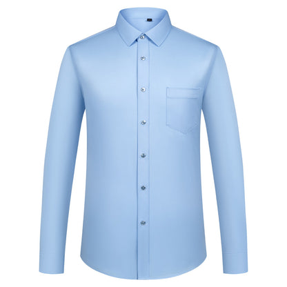Men's Sleek Stretch Long Sleeve Button Up Shirts with Chest Pocket, Solid Color Formal Business Wrinkle Free Menswear Clothing