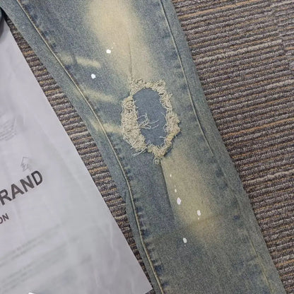 Calça Jeans Masculina Hip Hop Estilo Hong Kong Verão Nova Estampa de Letras Streetwear Tendência Calças Compridas Legais e Bonitas Transfronteiriças