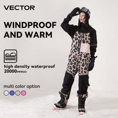 VECTOR Thick Men Women Ski Pants Straight Overalls Jumpsuit Skiing Bib Waterproof Winter Warm Windproof Outdoor Sports Snowboard