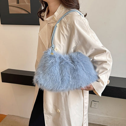 Fashion Luxury Faux Rabbit Fur Plush Shoulder Bag High-End Women's Tote Handbag for Stylish Gift Sending